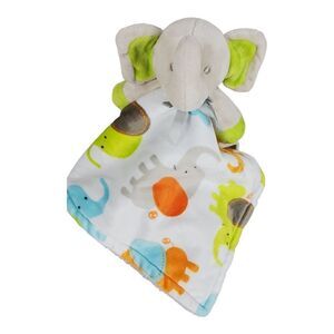 Blankets & Beyond Elephant Lovey Security Blanket Baby Pacifier Holder Green 15"